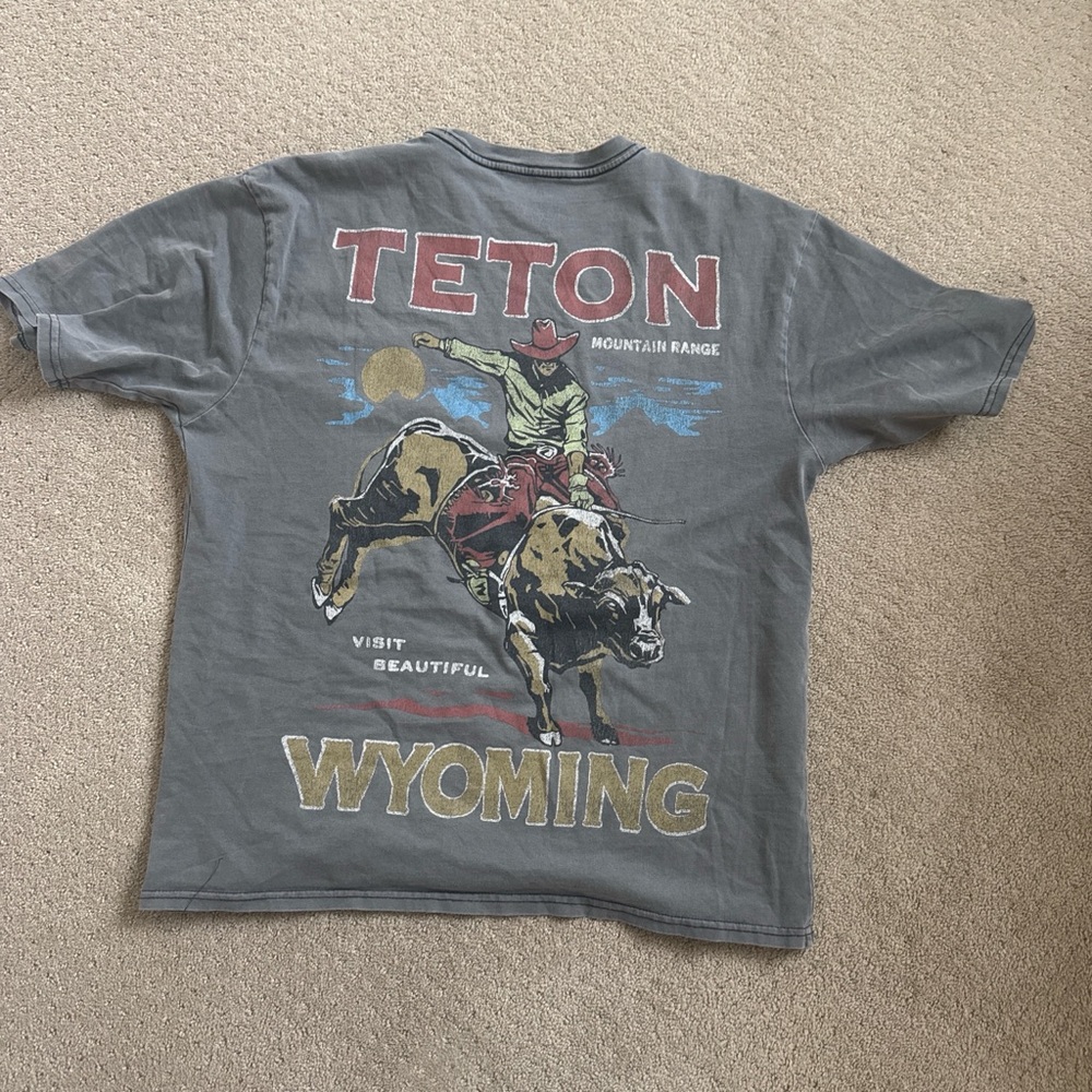 Teton Wyoming Bull Rider Graphic Tee - Gray